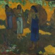 Three tahitian women against a yellow background