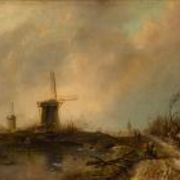 Winter landscape with mill
