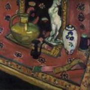 Statuette and Vases on an Oriental Carpet. (Still Life in Venetian Red)