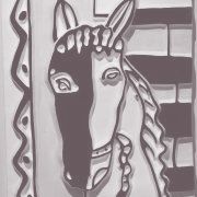 Голова лошади на желтом фоне